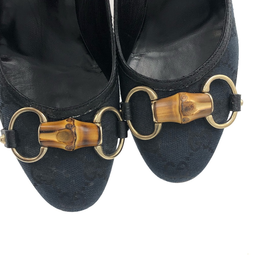 Gucci Black GG Canvas Bamboo Horsebit Pumps Heels Size 5 - Picture 6 of 11